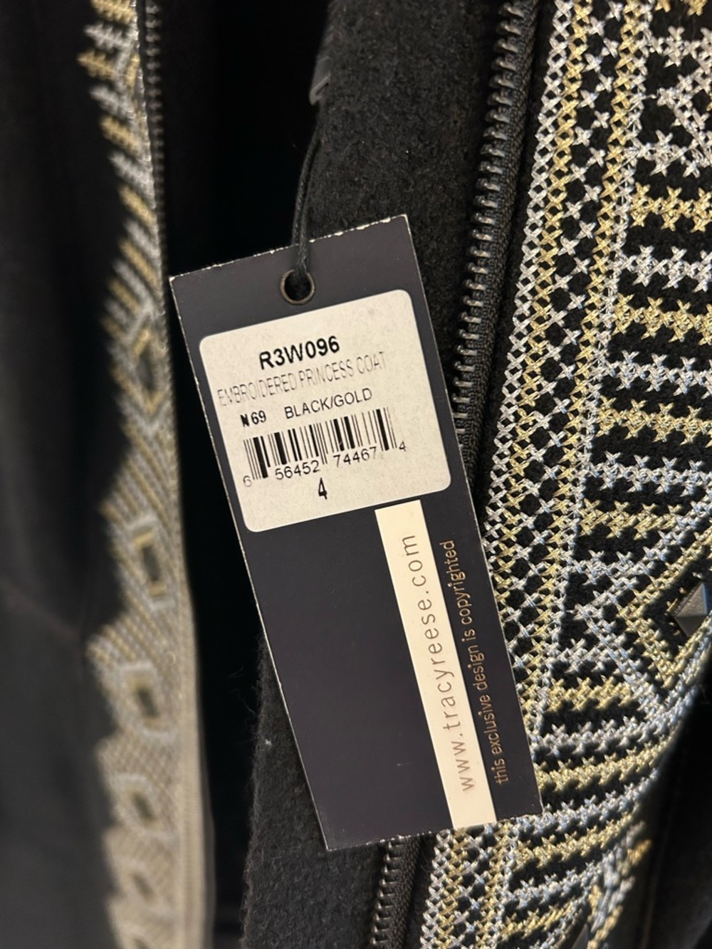 🖤 NWT! Plenty by Tracy Reese Black Princess Coat with Metallic Embroidery - Picture 5 of 12